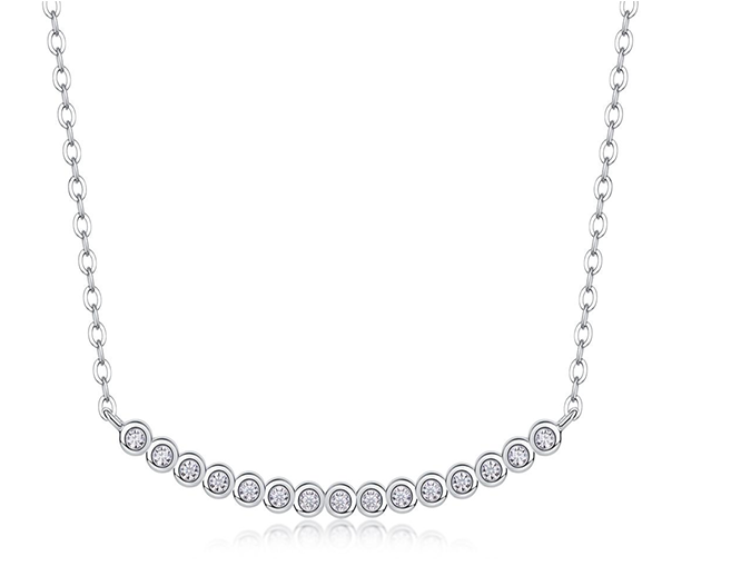 Bezel Bar Necklace Round Moissanite VVS – S925