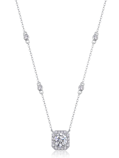 Halo Cushion Necklace Round Moissanite VVS – S925