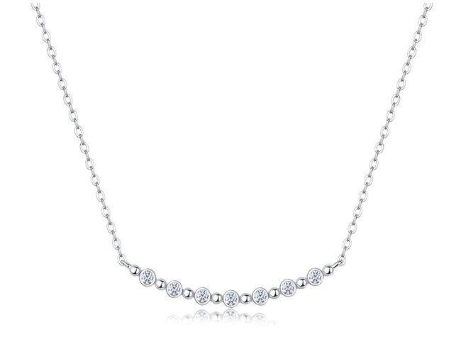 Bezel Station Necklace Round Moissanite VVS – S925