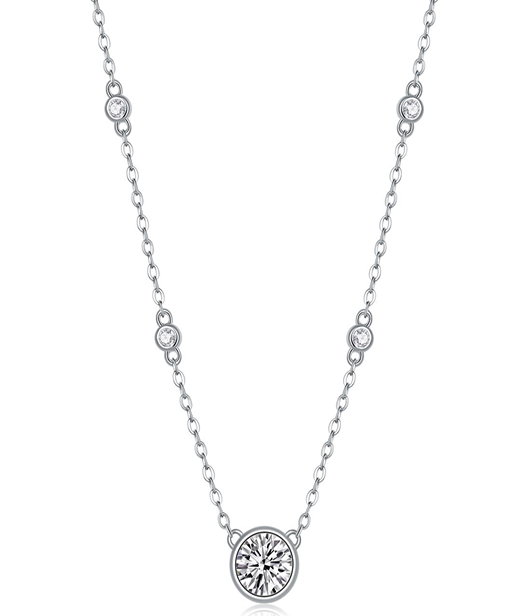 Bezel Solitaire Necklace Round Moissanite VVS – S925