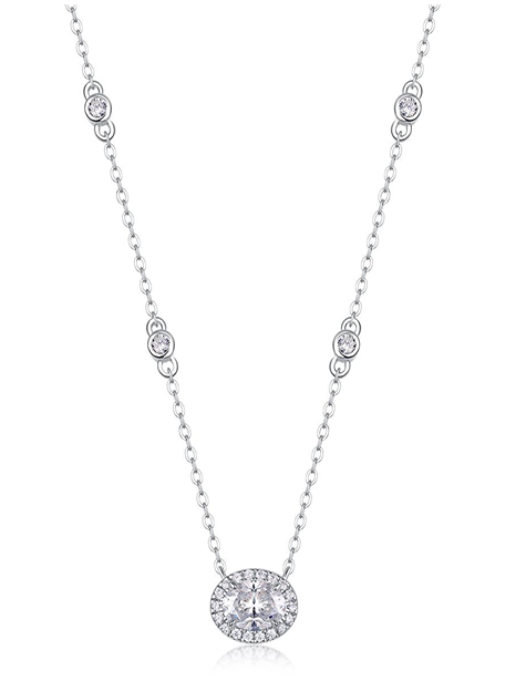 Halo Solitaire Necklace Oval Moissanite VVS – S925