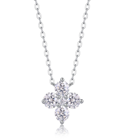 Flower Necklace Round Moissanite VVS – S925