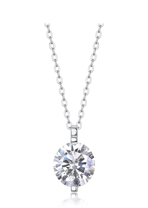 Floating Solitaire Necklace Round Moissanite VVS – S925
