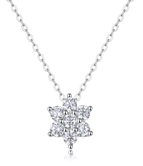 Flower Necklace Round Moissanite VVS – S925