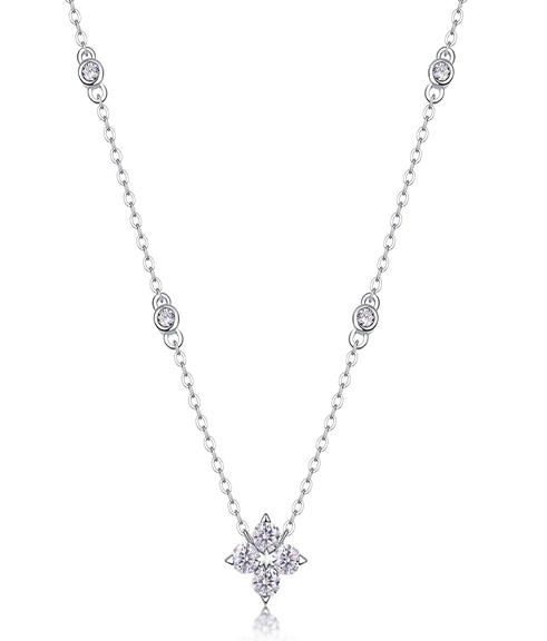 Flower Necklace Round Moissanite VVS – S925