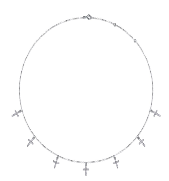 Cross Station Necklace Pavé Moissanite VVS – S925