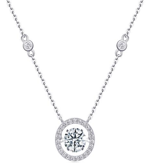 Halo Bezel Necklace Round Moissanite VVS – S925