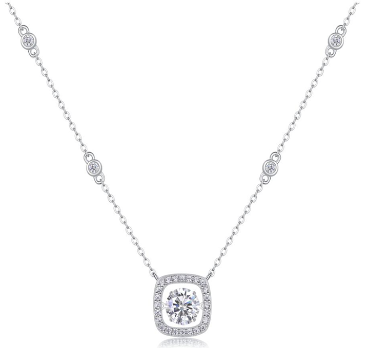 Halo Cushion Necklace Round Moissanite VVS – S925