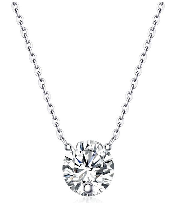 Three Prong Solitaire Necklace Round Moissanite VVS – S925