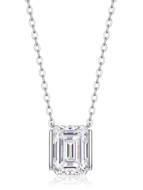 Emerald Solitaire Necklace Moissanite VVS – S925