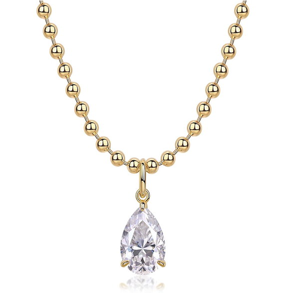 Beaded Necklace Pear Moissanite VVS – S925