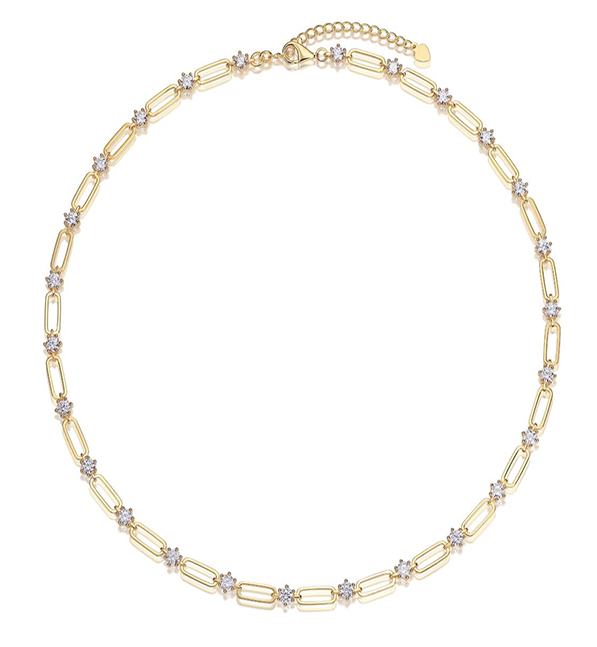 Paperclip Station Necklace Round Moissanite VVS – S925