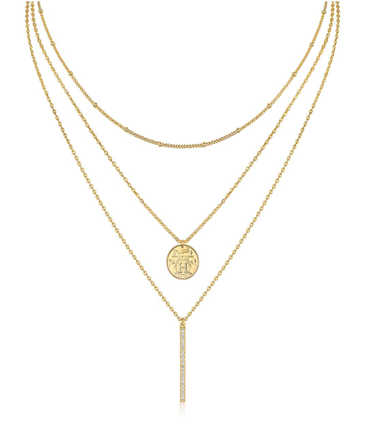 Layered Coin & Pavé Bar Necklace Moissanite VVS – S925