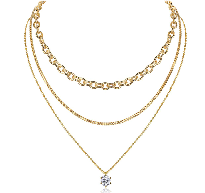 Layered Solitaire Necklace Moissanite VVS – S925