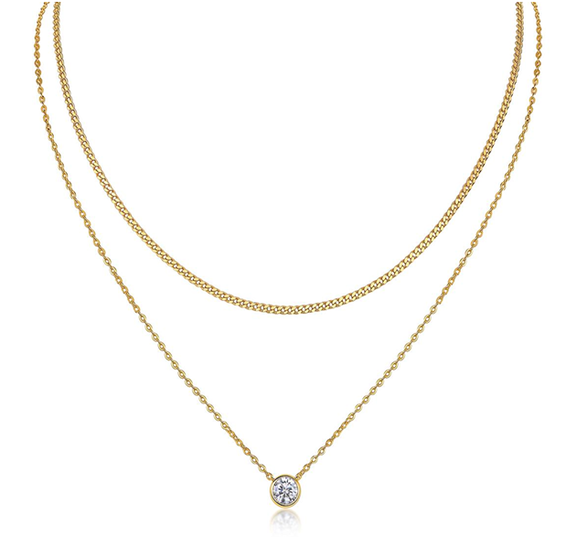 Layered Bezel Solitaire Necklace Moissanite VVS – S925