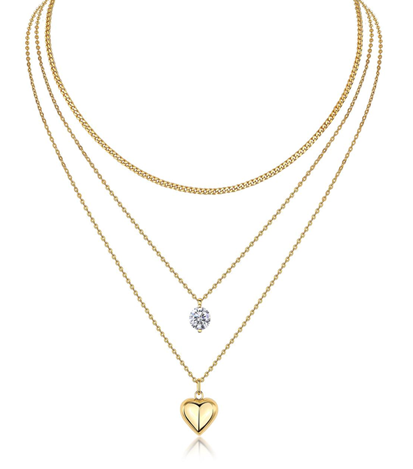Layered Heart & Solitaire Necklace Moissanite VVS – S925