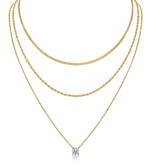 Layered Solitaire Necklace Moissanite VVS – S925