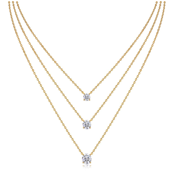 Triple Layered Solitaire Necklace Moissanite VVS – S925