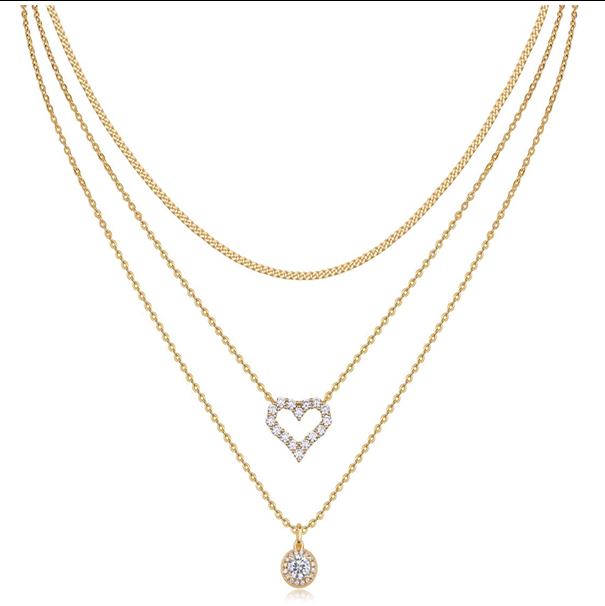 Layered Heart & Halo Necklace Moissanite VVS – S925