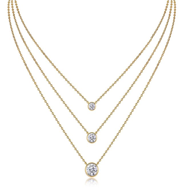 Triple Layered Bezel Solitaire Necklace Moissanite VVS – S925
