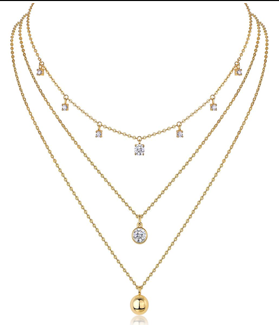 Triple Layered Charm Necklace Moissanite VVS – S925