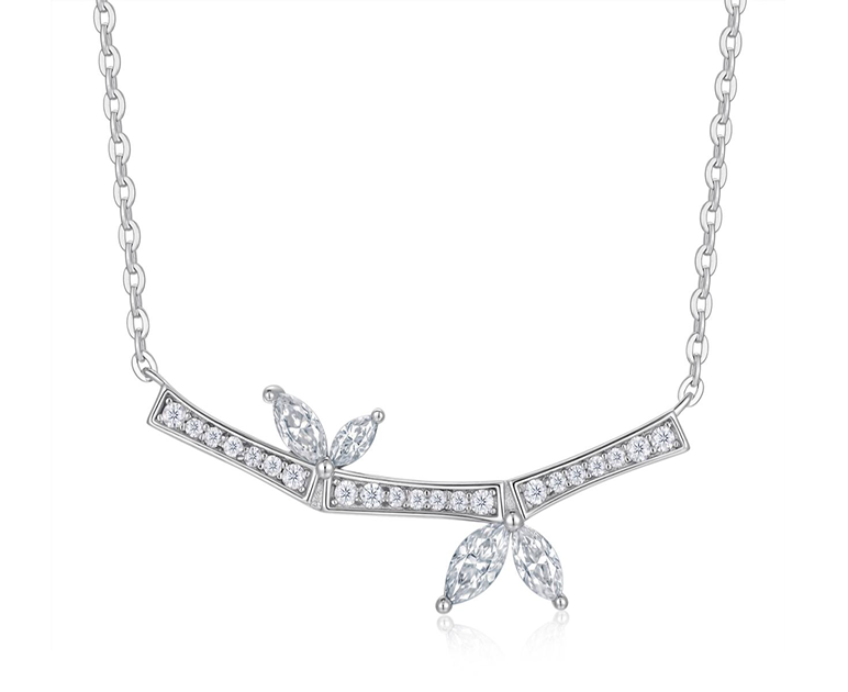 Floral Bar Necklace Marquise Moissanite VVS – S925