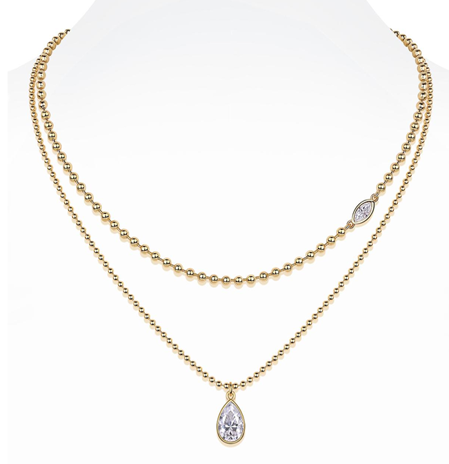 Layered Pear Beaded Necklace Moissanite VVS – S925
