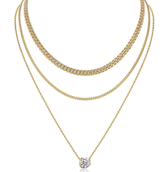 Layered Bezel Solitaire Necklace Moissanite VVS – S925