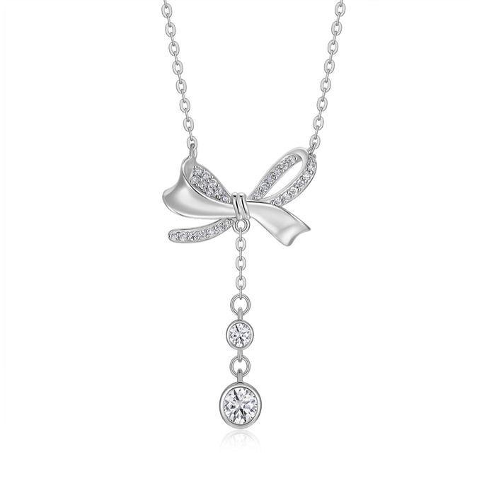 Bow Drop Necklace Moissanite VVS – S925