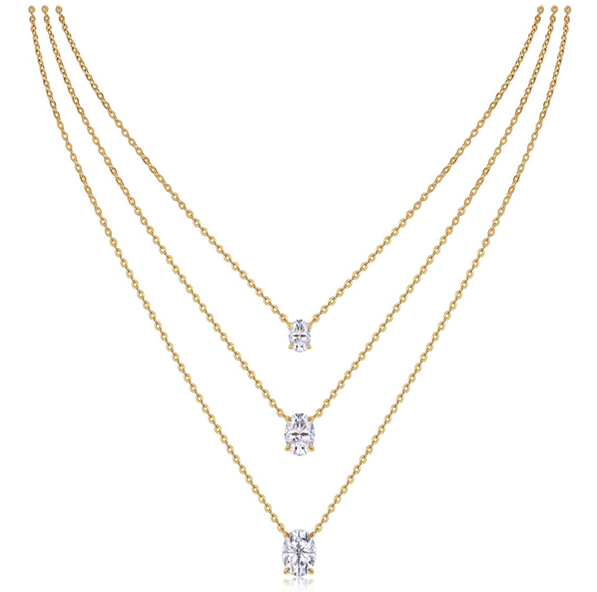 Triple Layered Oval Solitaire Necklace Moissanite VVS – S925