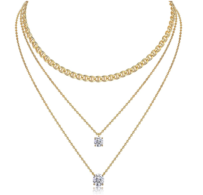 Layered Double Solitaire Necklace Moissanite VVS – S925