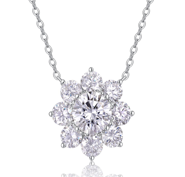 Floral Cluster Necklace Round Moissanite VVS – S925