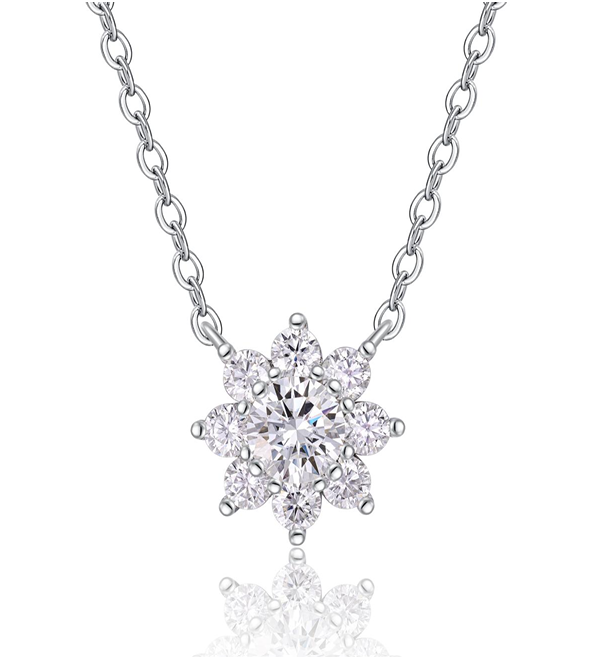 Floral Cluster Necklace Round Moissanite VVS – S925