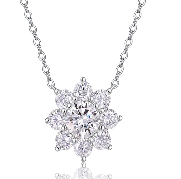 Floral Cluster Necklace Round Moissanite VVS – S925