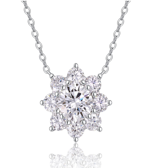 Floral Cluster Necklace Round Moissanite VVS – S925