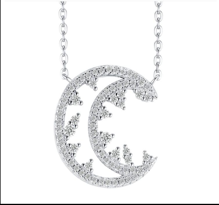 Celestial Moon Necklace Pavé Moissanite VVS – S925