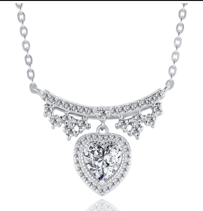 Heart Halo Drop Necklace Moissanite VVS – S925