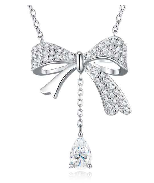 Bow Drop Necklace Pear Moissanite VVS – S925