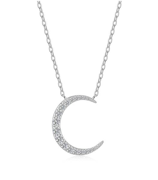 Crescent Moon Necklace Pavé Moissanite VVS – S925