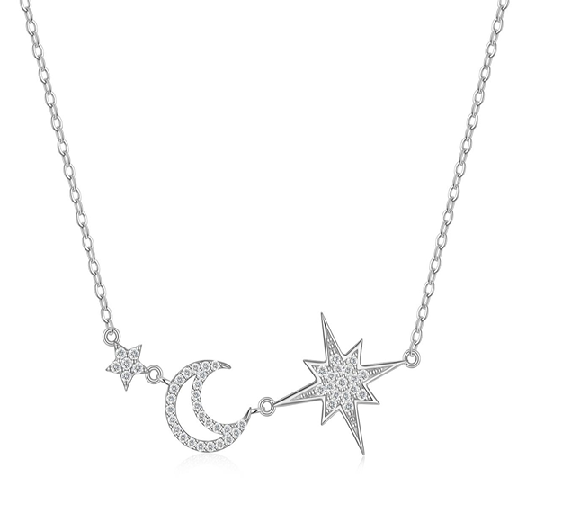 Celestial Moon & Star Necklace Pavé Moissanite VVS – S925