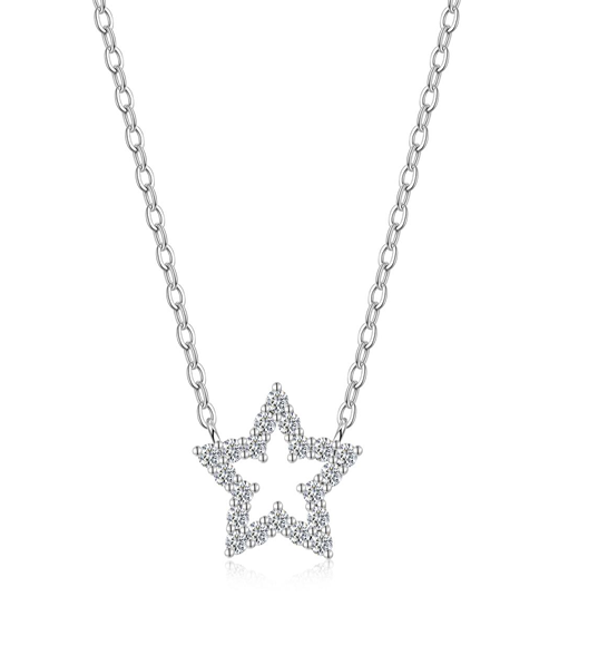 Open Star Necklace Pavé Moissanite VVS – S925