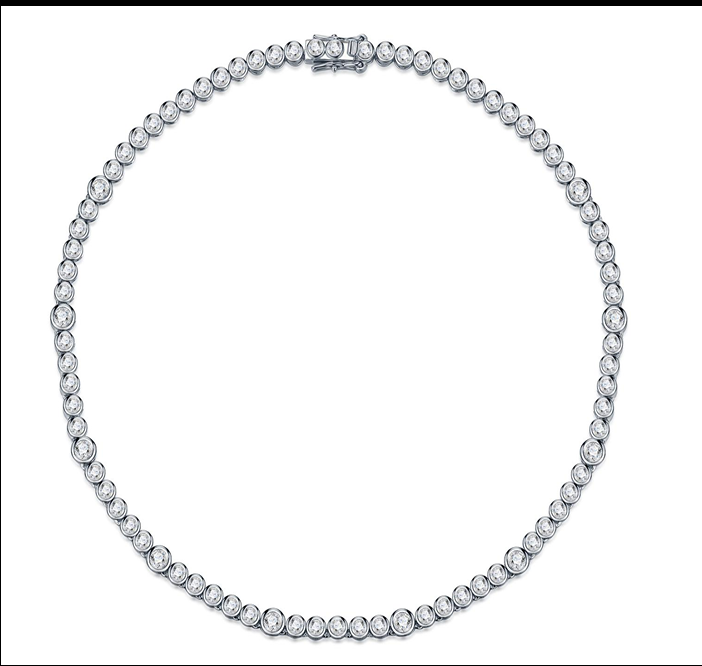 Bezel Tennis Necklace Round Moissanite VVS – S925