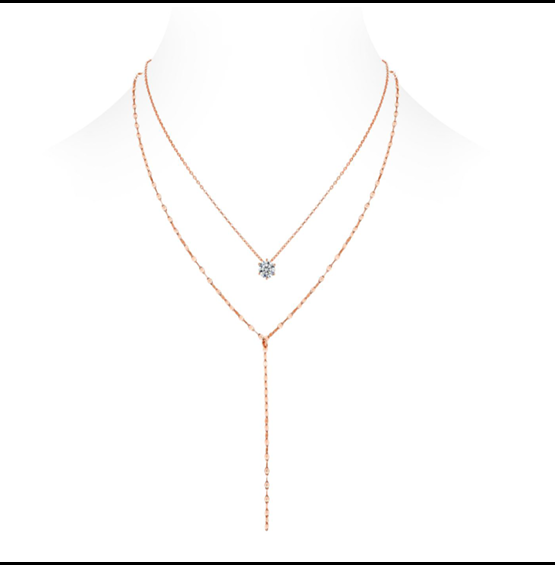 Layered Y Necklace Solitaire Moissanite VVS – S925