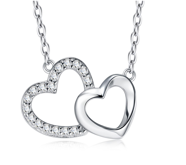 Double Heart Necklace Pavé Moissanite VVS – S925