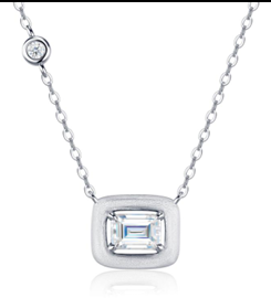 Emerald Bezel Solitaire Necklace Moissanite VVS – S925