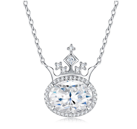 Royal Crown Halo Necklace Oval Moissanite VVS – S925