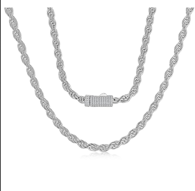 Rope Chain Necklace Pavé Clasp – S925