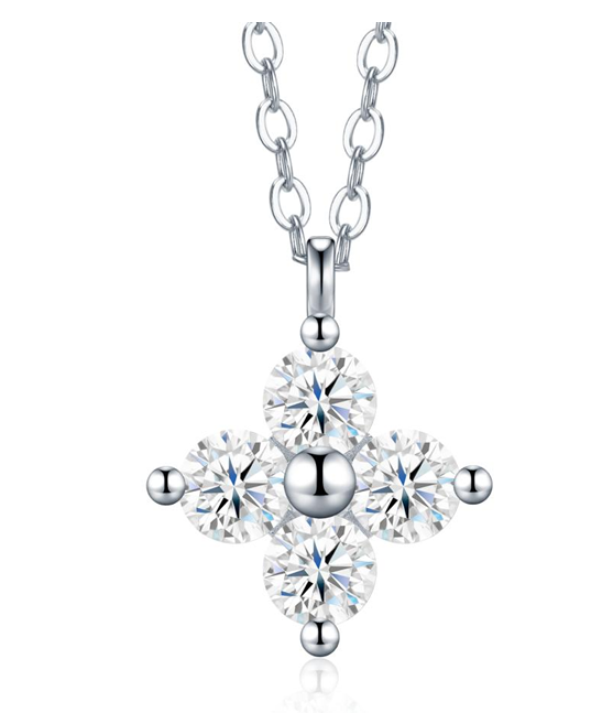 Four Stone Flower Necklace Moissanite VVS – S925