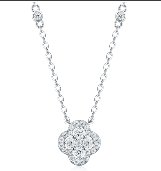 Floral Halo Necklace Moissanite VVS – S925
