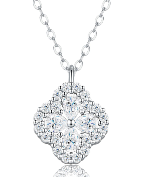 Quatrefoil Halo Necklace Moissanite VVS – S925